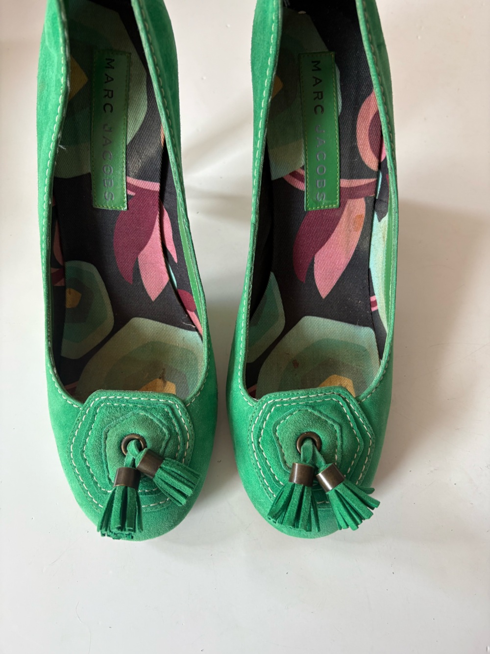 Marc‎ Jacobs || Vintage Suede Tassel Pumps Heels Round Toe Kelly Green 39.5 - Picture 3 of 11